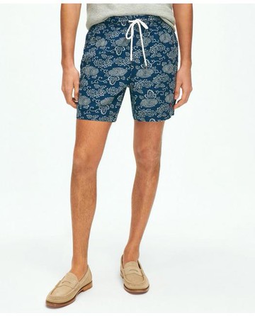 Brooks Brothers Men's 6" Linen-Cotton Floral Printed Friday Shorts | Navy | Size XS