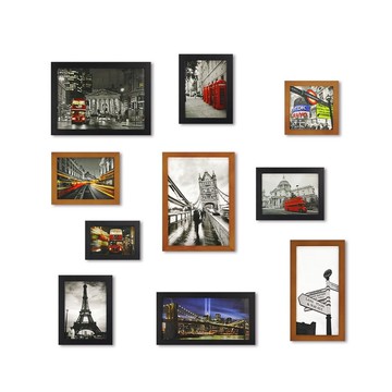 北歐簡約相框牆 柚木色+黑色 10大尺寸入組合 室內設計 佈置 裝飾