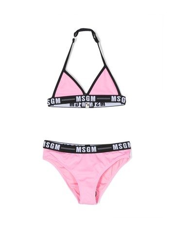 MSGM Kids - logo-trim halterneck bikini set - kids - Elastane/Polyamide/Elastane/Polyester - 4 yrs - Pink