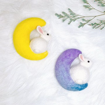 月亮上的白兔 - 兔子羊毛氈磁鐵