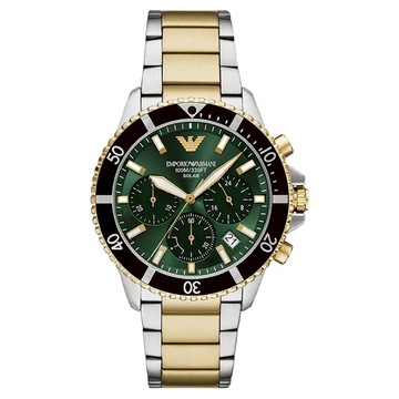EMPORIO ARMANI 亞曼尼 AR11695 三眼計時太陽能潛水錶 綠面 43mm