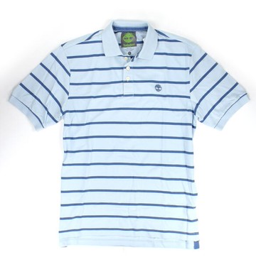美國百分百【全新真品】Timberland 男生 休閒 POOL衫 網眼 短袖 上衣 藍 條紋 S號 C290