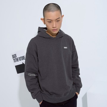 【ERSS】男裝 長袖 t恤 長袖上衣 帽t 印花 深色 袖剪接 灰色【K60318】