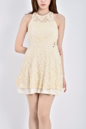 (S) whoau california質感棉質蕾嗚無袖杏色洋裝