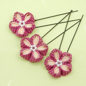 【特賣30% off】Tsumami Zaiku 手工古布櫻花髮飾三件組 桃色花紋