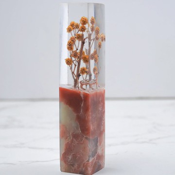客製化手工印章-|永生花與鹿樹脂印章 2 x 2 CM|篆刻印章