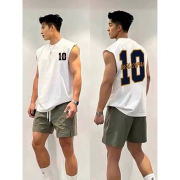 美式休閑百搭無袖t恤男夏季重磅設計感寬松潮流圓領背心坎肩上衣