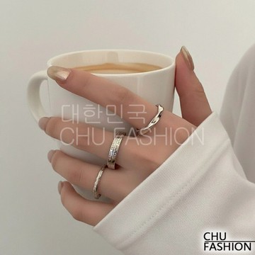 【CHU】韓國直輸 銀鍊簡約層次3件戒指組 韓系日常百搭款