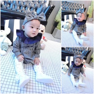 扣肉家嬰童黑白格子哈衣