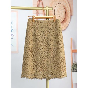 卡其色半身裙2026年新款蕾絲高腰中長裙夏季a字裙包臀氣質半裙a型