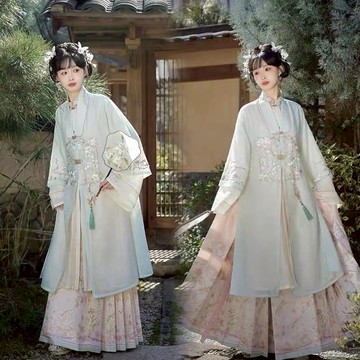 【❤️桃喜Rich女裝】明制漢服 大碼漢服女 玉簪 立領對襟長衫 繡花合領衫 印花馬面裙 漢服套裝女 古裝女