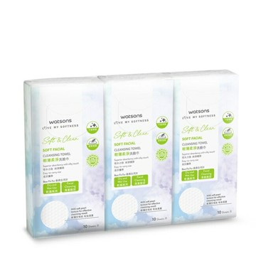 屈臣氏輕薄柔淨洗臉巾10片3包入(抽取式)