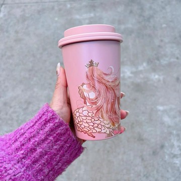 星巴克杯子2026新年禮物高顏值杯子周年慶經典粉色幻彩人魚女神不鏽鋼桌面保溫杯子禮物保溫杯保冷杯露營杯