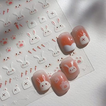 可愛兔兔美甲貼紙 兔子造型美甲轉印貼 可愛風美甲貼片 美甲素材 日系卡通風 兒童 DIY美甲貼紙素材