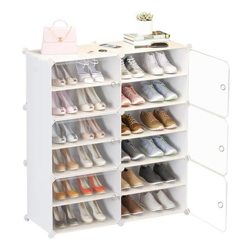 多功能側開式 2列內隔2層 組合鞋櫃  白色  1組