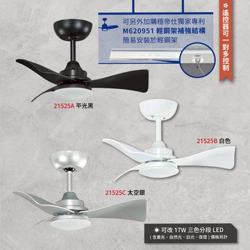 【MIT台製-DC直流變頻】23吋工業風ABS葉片吊扇（附遙控） L01-21525A、21525B、21525C