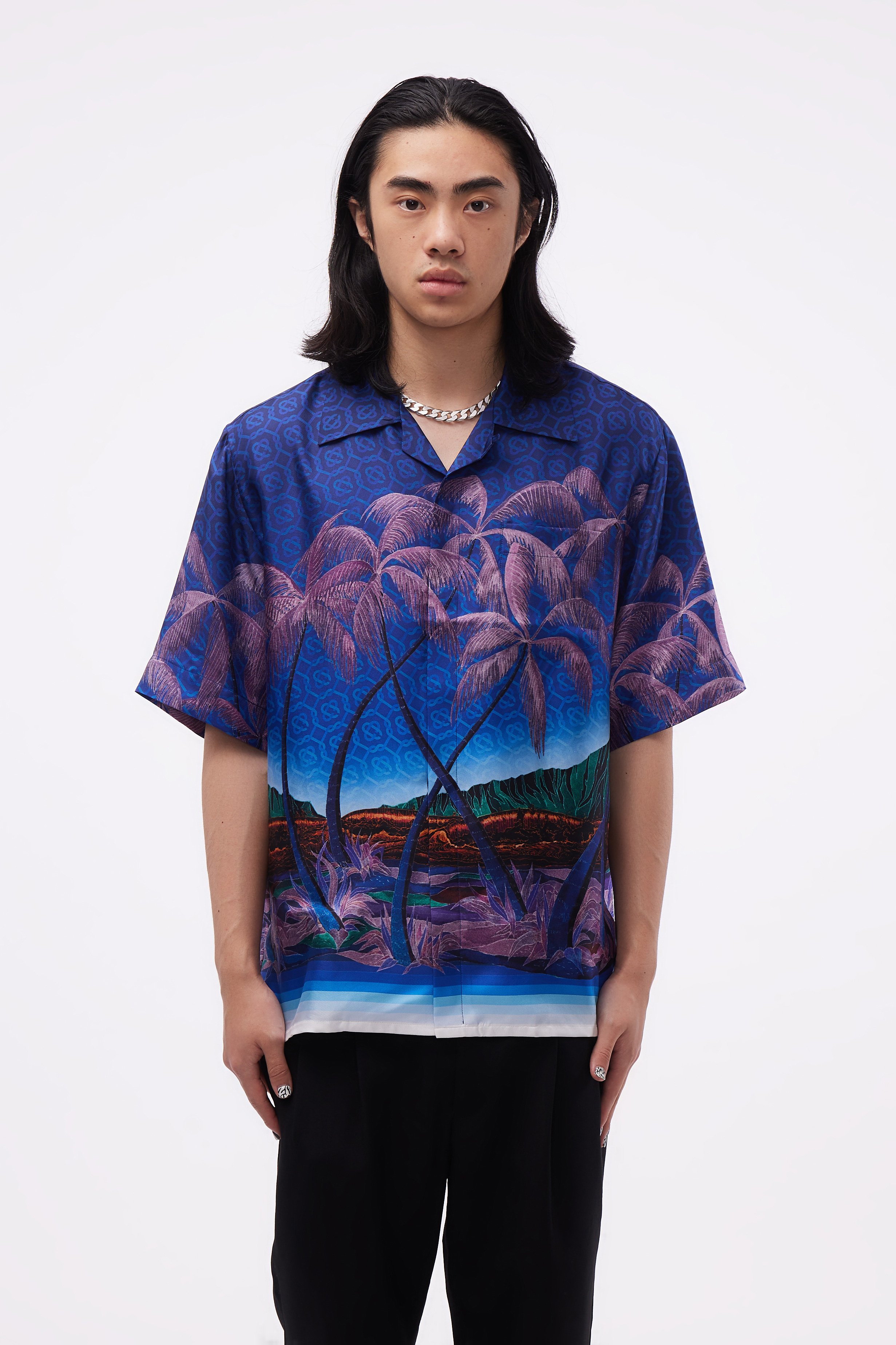Nuit A Maui Printed SS Silk Shirt L