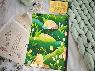 FEN手工小鋪-M系列-彩色噴墨系列-綠色野餐小熊防撥水牛津布款布-
