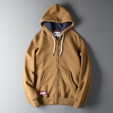 外貿尾單男裝潮牌加絨加厚純色連帽衛衣男日系簡約休閑寬松外套男