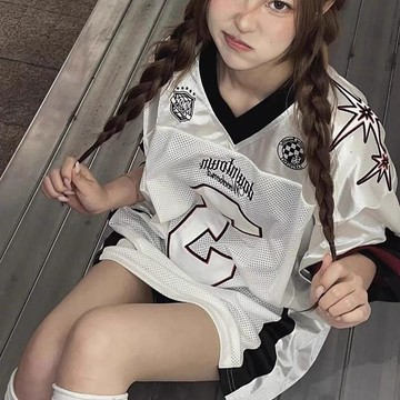 本土出貨  大碼球衣 美式數字球衣 冰球服 美式運動冰球服V領短袖T恤男夏季潮牌情侶百搭寬鬆復古拼接上衣服G R