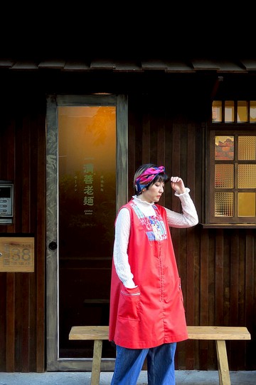 橘底無袖美國古著洋裝