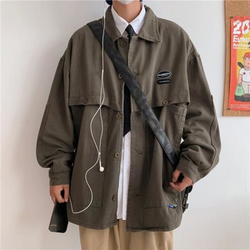 高街潮牌工裝外套男痞帥百搭秋季oversize港風休閑翻領牛仔夾克潮