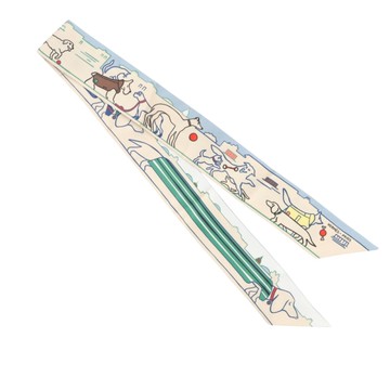 HERMES 愛馬仕 米白 藍色 絲綢  絲巾 【二手名牌BRAND OFF】