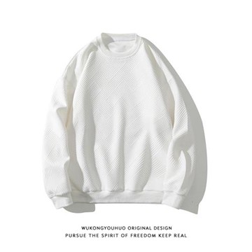 悟空有貨復古純色設計感圓領套頭衛衣男潮牌街頭寬松百搭打底上衣