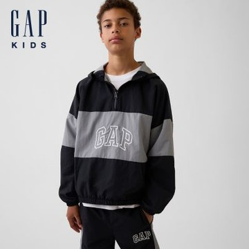 【GAP】兒童100%再生材質Gap Logo套頭外套-黑色(910140)