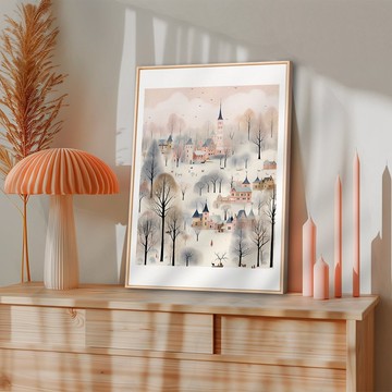 北歐雪國風格 / 冬日粉雪小鎮 掛畫 海報 無框畫