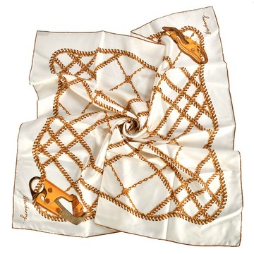 BURBERRY鏈條格紋印花絲質方巾90cm(米白)089576｜GoBrand購名牌