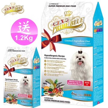藍帶精選 低敏成犬 冠軍犬 魚肉 狗飼料 6kg+1.2kg (深海鮮魚 + 糙米蔬果)