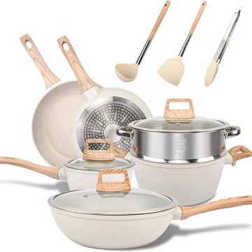 花崗巖12件套鍋具套裝不粘鍋套鍋全套家用平底鍋煎炒湯鍋卡羅特