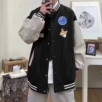 潮牌高街嘻哈潮流寬鬆上衣男時尚潮流立領棒球服外套男
