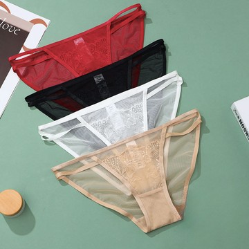 「MOJITO」柔情脈脈‧高質感蕾絲女士低腰內褲鏤空綁帶法式純棉襠少女透明網紗性感火辣三角褲(5色選) S-XL