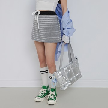 俏皮休閒橫條短裙-灰【KT21925】