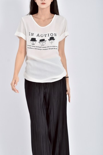 (M) 字母印花白色短袖上衣