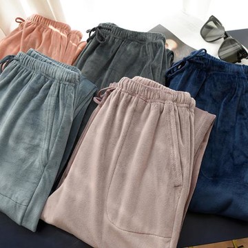 情侶款 男士女士海島絨家居褲 厚款純色睡褲 居家散步長褲 秋冬款