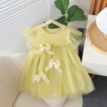 🎀biubiu童裝🎀公主風超萌ins無袖女童連衣裙蝴蝶結可愛 純色夏款薄款公主裙