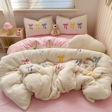 卡通毛巾繡床包組 被單 牛奶絨床包組 床上四件套 羊羔絨床包組 學生 宿舍 床單三件套 雙人 雙人加大床包四件組