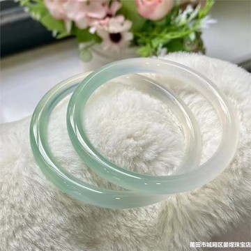 半山半水油青色漸變玉髓瑪瑙手鐲女細美人淺釉冰種叮當鐲圓條手鐲