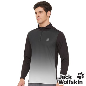 【Jack wolfskin 飛狼】男 漸層半高領長袖涼感排汗衣 T恤『質感黑』
