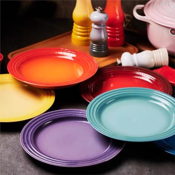 酷彩le creuset寬邊盤圓盤17cm和22cm炻瓷草帽盤點心菜盤多色可選