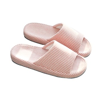 日式亞麻室內拖鞋 S(25cm) 粉色 條紋 居家透氣舒適  1雙