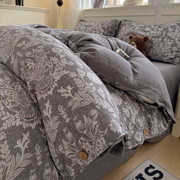 秋冬加厚全棉床包組 原麻四件套 復古紐扣款床包組 a類純棉床包四件組 床包 單被套 宿舍三件套 雙人 雙人加大