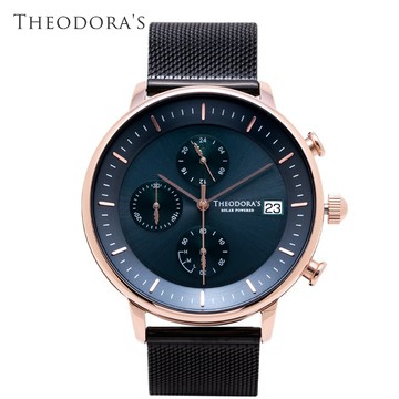 【THEODORA'S】Mercury 太陽能金屬手錶 三眼湖水綠-米蘭黑【希奧朵拉】