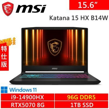 MSI微星 Katana 15 HX B14WGK-1017TW-SP8 15.6吋 黑(i9-14900HX/96G DDR5/1TB PCIE/RTX5070 8G/W11)特仕版
