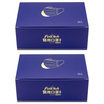 Finetech 釩泰 成人平面醫用口罩 滿版寬耳  30片  2盒  月光紫