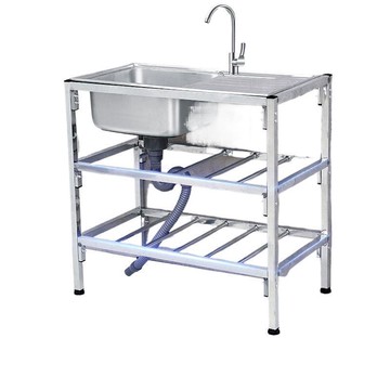 廚房不銹鋼單槽洗碗池洗菜盆水盆家用簡易帶落地支架操作臺面水槽[DD160109]