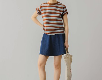 美式復古 少女校園運動少年感 條紋棉質短袖T恤